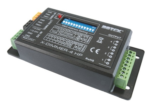 Botex Controller, X-Dimmer 4 HP (OUTPUT 350mA/700mA), dimmbar: DMX512, Eingangsspannung: 12-24V DC, 