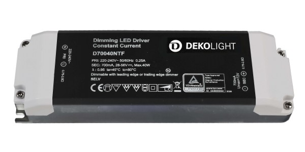 Deko-Light Netzgerät, BASIC, DIM, CC, D70040NTF/40W, Kunststoff, Schwarz, 40W, 28-56V, 700mA