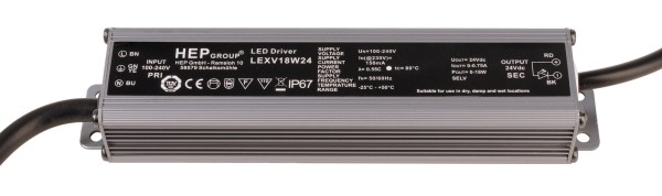 HEP Netzgerät, LEXV18W24, Aluminium Druckguss, Anthrazit, 18W, 24V, 750mA, 162x37mm