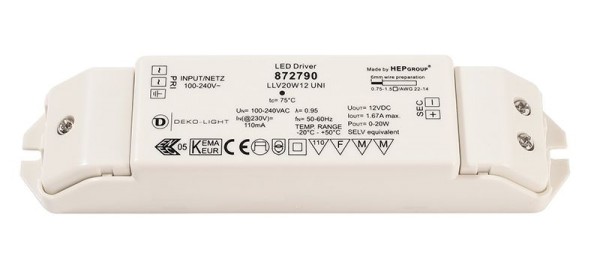 Deko-Light Netzgerät, LLV20W12, Kunststoff, Weiß, 20W, 12V, 167x38mm