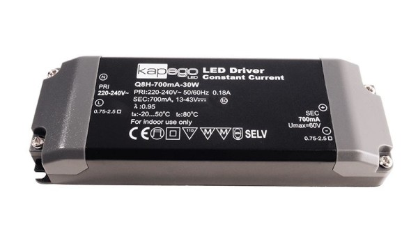 Deko-Light Netzgerät, BASIC, Q8H-700mA/30W, Kunststoff, Schwarz, 30W, 13-43V, 700mA, 142x50mm