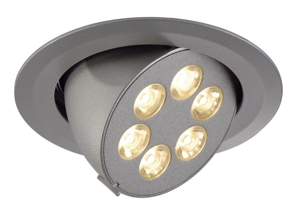 TRITON GIMBLE, Einbauleuchte, sechsflammig, LED, 3000K, rund, silber eloxiert, schwenkbar, 6 W