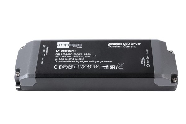 Deko-Light Netzgerät, BASIC, D105040NT, Kunststoff, Schwarz, 40W, 19-38V, 1050mA, 166x52mm