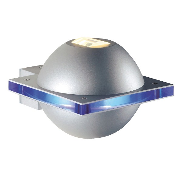 UFO BEAM, Outdoor Wandleuchte, QT14, IP44, silbergrau/Polycarbonat blau, max. 40W