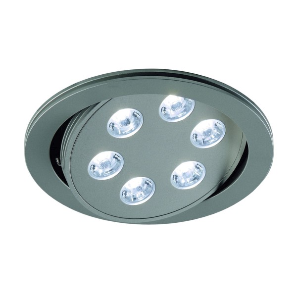 TRITON, Einbauleuchte, sechsflammig, LED, 4000K, rund, silber eloxiert, schwenkbar, 18 W