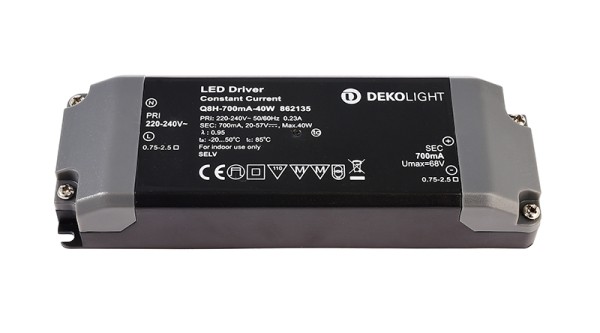 Deko-Light Netzgerät, BASIC, Q8H-700mA/40W, Kunststoff, Schwarz, 40W, 20-57V, 700mA, 142x50mm