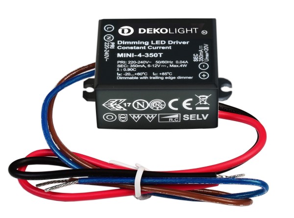 Deko-Light Netzgerät (CC, DC) dimmbar, MINI, DIM, CC, MINI-4-350T/4W, Kunststoff, Schwarz, 6-54V