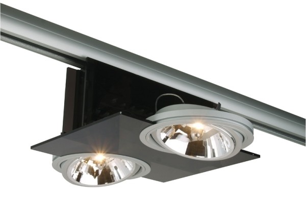 3-phasen Spot Parasol I 2 x AR111 HALOGEN, Acrylglas schwarz, matt silber, max. 2 x 35 Watt, inkl. 3