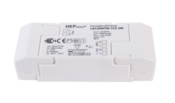 HEP Netzgerät, LBC20W700-1CZ, Kunststoff, Weiß, 20W, 18-28V, 700mA, 116x44mm