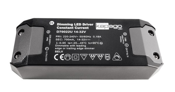 Deko-Light Netzgerät, BASIC, D70022U, Kunststoff, Schwarz, 22W, 14-32V, 700mA, 127x44mm