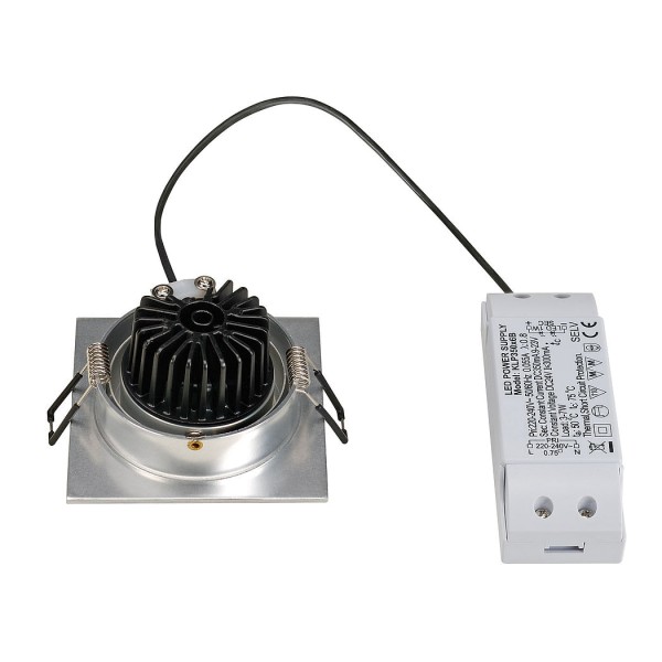 NEW TRIA DL SQUARE Set, Downlight, alu-brushed,6W,38°, 3000K, inkl. Treiber, Clipfed.