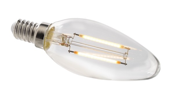 Deko-Light Leuchtmittel, Filament E14 B35 2700K, Glas, Warmweiß, 300°, 2W, 230V, 6mA, 97mm