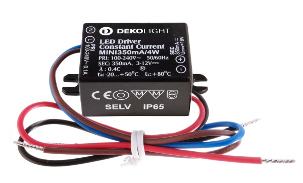 Deko-Light Netzgerät, MINI, CC, 350mA/4W, Kunststoff, Schwarz, 4W, 3-12V, 350mA, 38x27mm