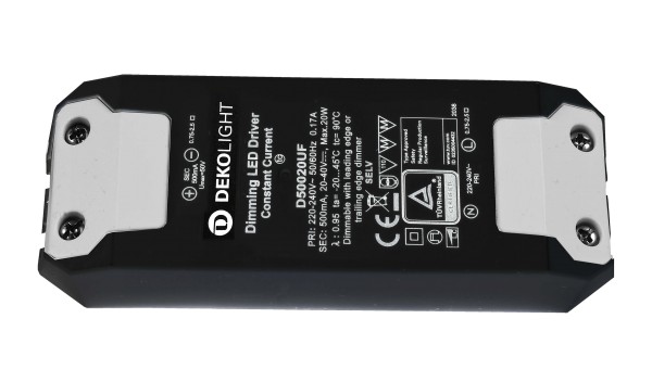 Deko-Light Netzgerät, BASIC, DIM, CC, D50020UF/20W, Kunststoff, Schwarz, 20W, 20-40V, 500mA