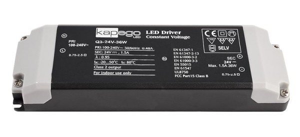 Deko-Light Netzgerät, BASIC, Q3-24V-36W, Kunststoff, Schwarz, 36W, 24V, 1500mA, 166x52mm