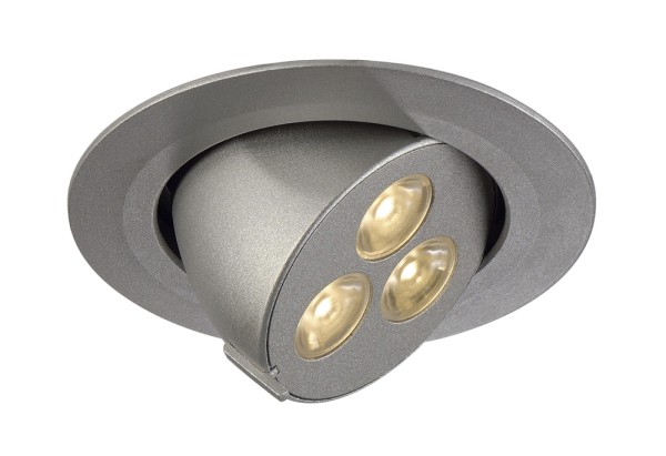 TRITON GIMBLE, Einbauleuchte, dreiflammig, LED, 3000K, rund, silber eloxiert, schwenkbar, 3 W