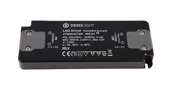 Deko-Light Netzgerät, FLAT, Power Supply 500mA 12W, Kunststoff, Schwarz, 12W, 2-24V, 500mA, 128x50mm