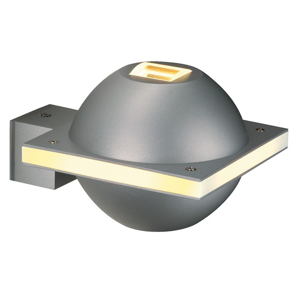 UFO BEAM, Outdoor Wandleuchte, QT14, IP44, silbergrau/Polycarbonat weiß, max. 40W