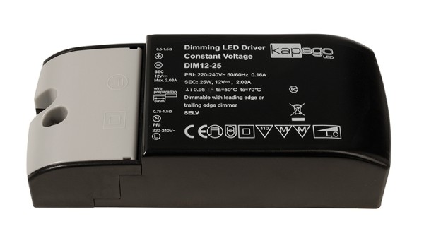 Deko-Light Netzgerät, Dimmable CV Power Supply 12V 2,5-25W, Kunststoff, Schwarz, 25W, 12V, 2080mA