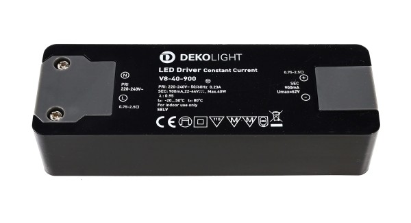 Deko-Light Netzgerät, BASIC, CC, V8-40-900/40W, Kunststoff, Schwarz, 40W, 22-44V, 900mA, 127x43mm