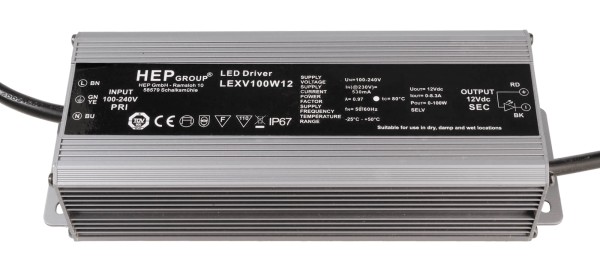 HEP Netzgerät, LEXV100W12, Aluminium Druckguss, Anthrazit, 100W, 12V, 8300mA, 202x71mm