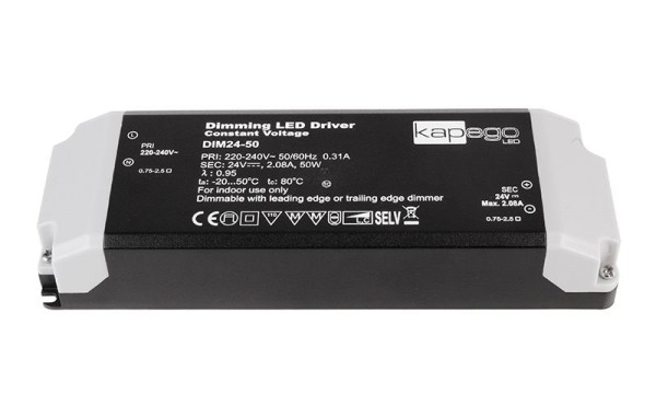 Deko-Light Netzgerät, Dimmable CV Power Supply 24V 12-50W, Kunststoff, Schwarz, 50W, 24V, 2080mA