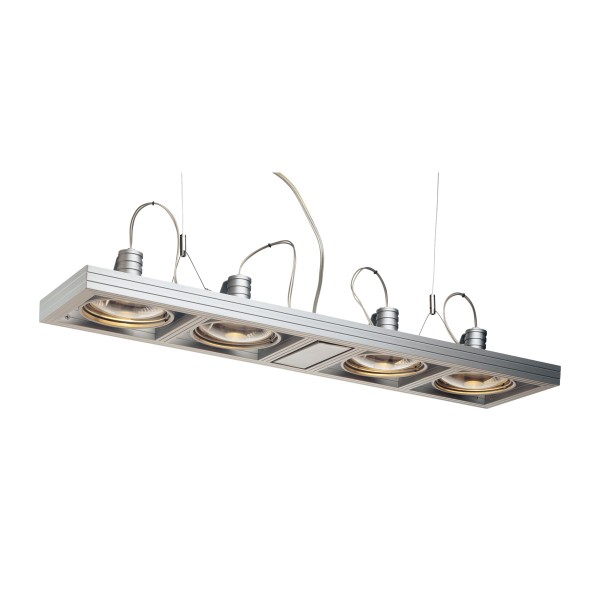 AIXLIGHT LONG, Pendelleuchte, vierflammig, QPAR111, rechteckig, silbergrau, max. 300W