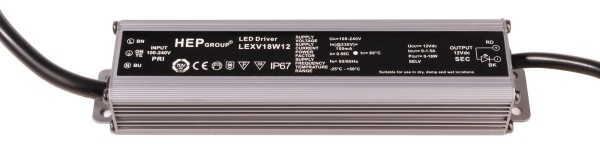 HEP Netzgerät, LEXV18W12, Aluminium Druckguss, Anthrazit, 18W, 12V, 1500mA, 162x37mm